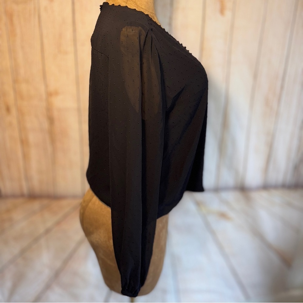 White House Black Market Black Textured Dot Faux Wrap Blouse Sz L​​ - Picture 6 of 12